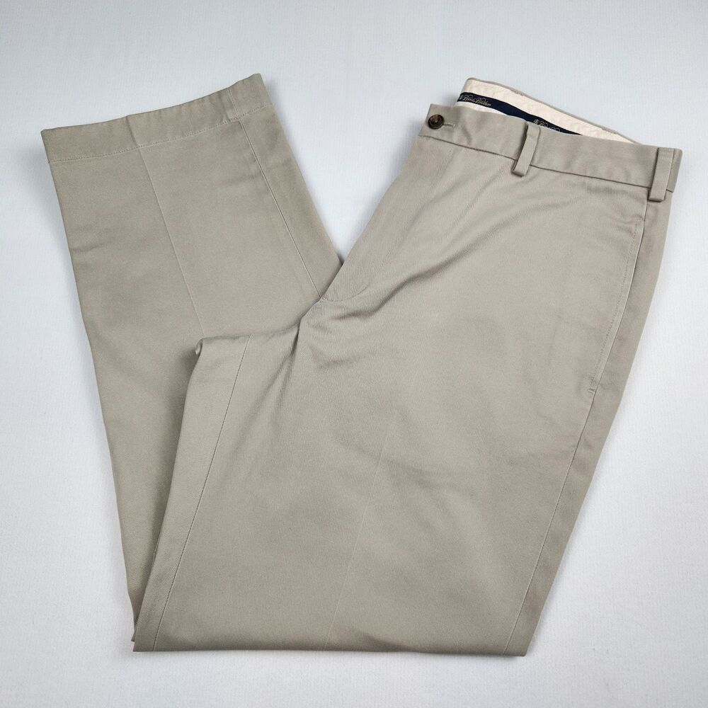 Brooks Brothers Men 36x30 Hudson Chino Khaki Flat Front 100% Cotton Slash Pocket
